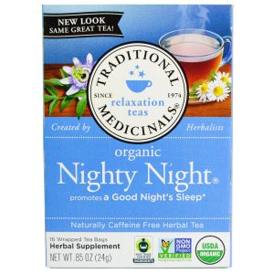 Traditional Medicinals, Relaxation Teas, Organic Nighty Night, Naturally Caffeine Free Herbal Tea, 16 Wrapped Tea Bags, .85 oz(pack of 1)