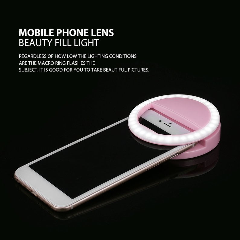 NEW Portable Selfie Light Ring Clip Luminous Lamp LED Flash Light Phone Ring(Pink)