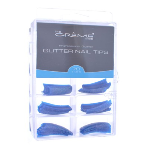 Crème Professional Quality False Artificial Glitter Color Nail Tips 70 Tips Blue