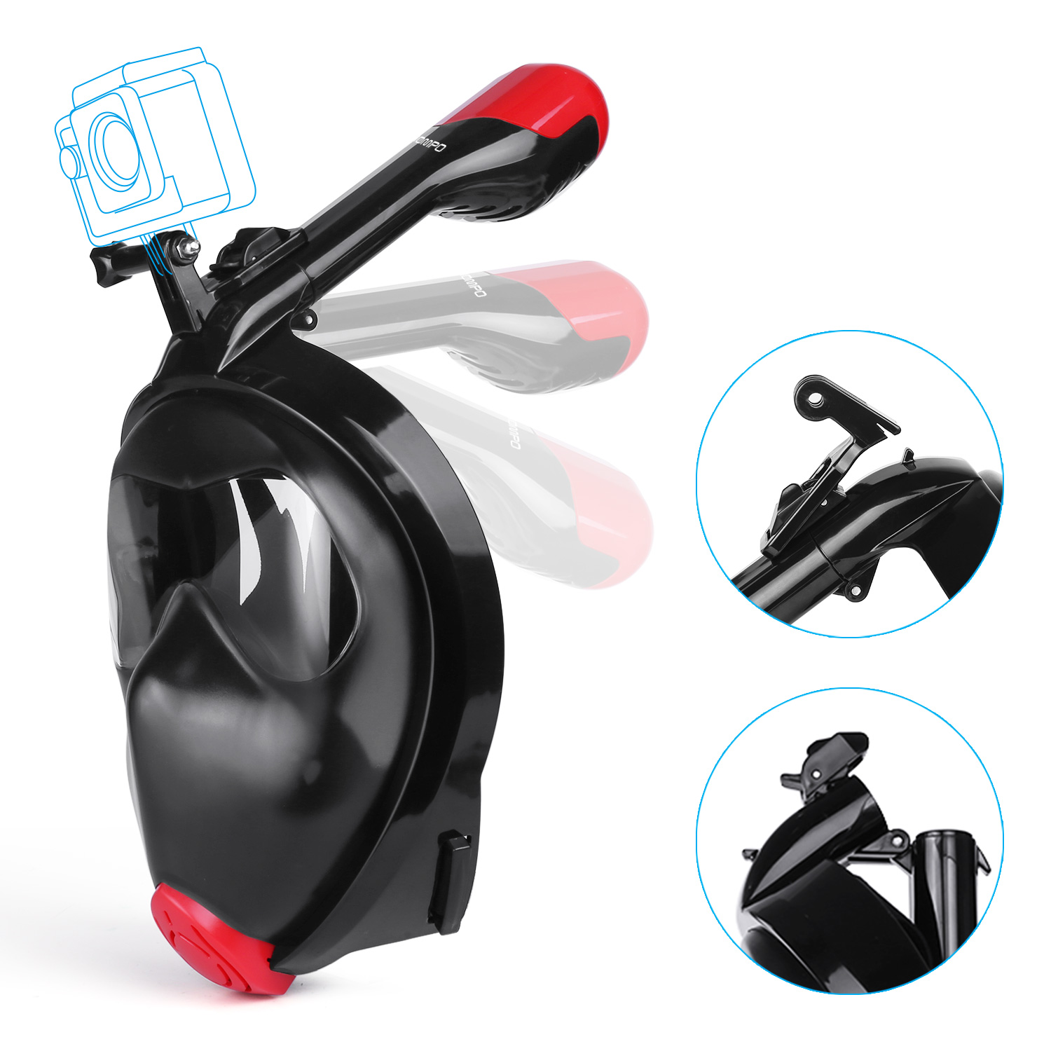 Full Face Snorkel Mask, HOMPO Foldable 180? Panoramic View Snorkeling Mask Easy Breath Gopro Compatible with Anti-fog and Anti-leak Technology for Adult and Youth