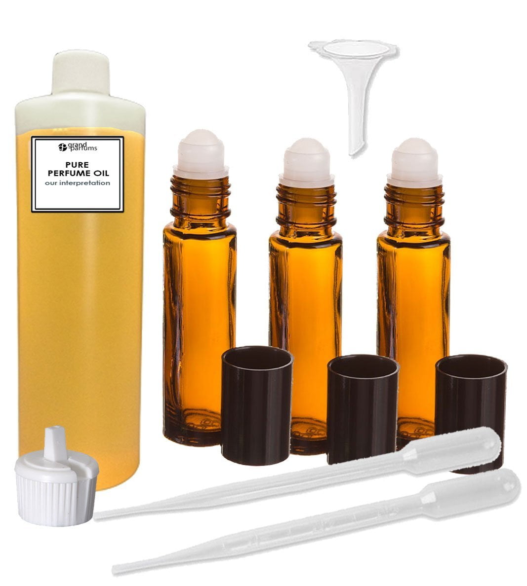 Grand Parfums Perfume Oil Set - Champs Elysee Type - - Our Interpretation, with Roll On Bottles and Tools to Fill Them (16 oz)