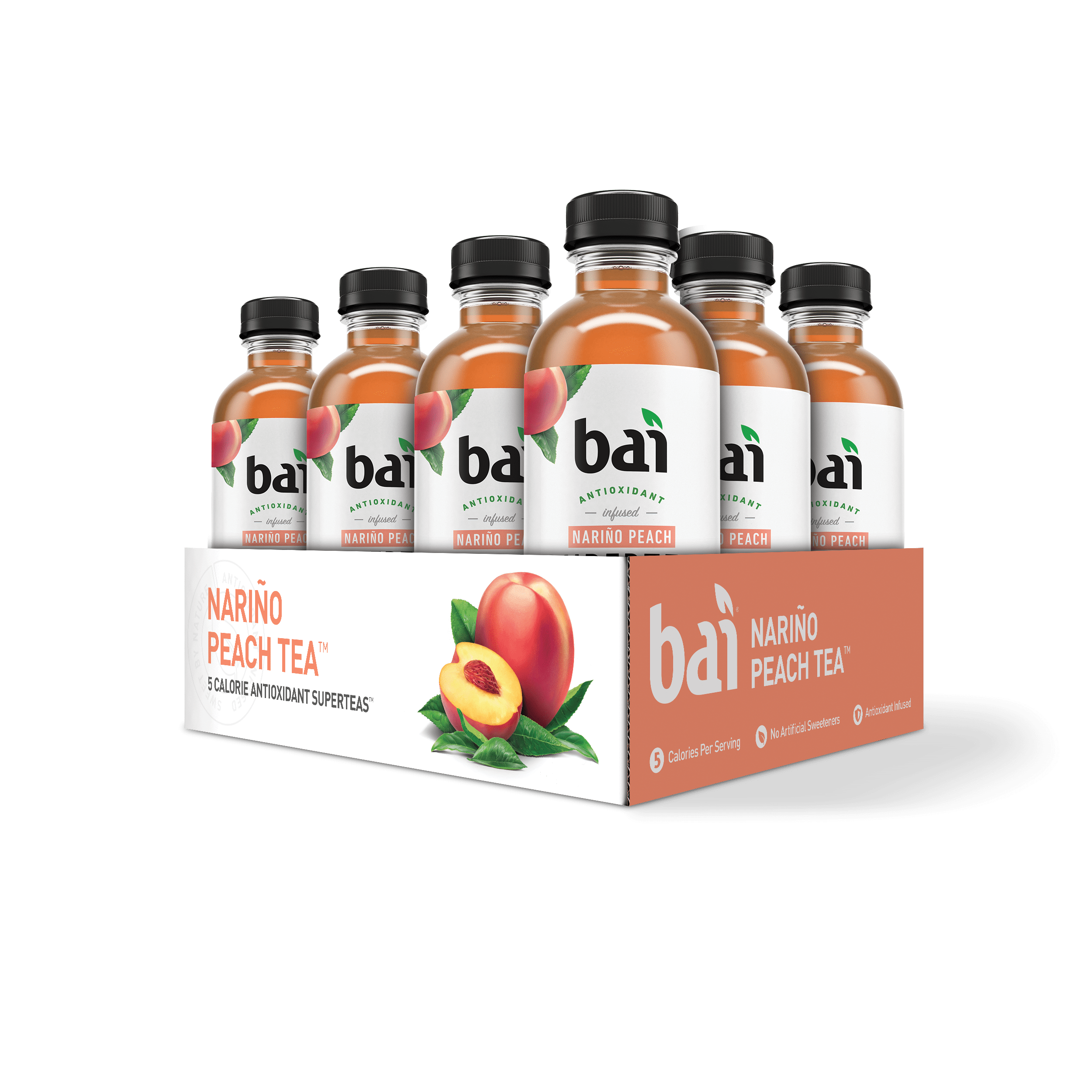 Bai Supertea Antioxidant Infused Beverage, Narino Peach, 18 Fl Oz, 12 Count