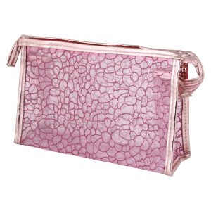 Ladies Pink Glittery Powders Stone Block Prints Zippered Cosmetic Makeup Case Bag