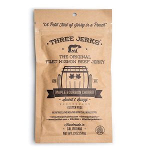 Three Jerks The Original Filet Mignon Beef Jerky - Maple Bourbon Churo 2 oz Pouches - Pack of 6