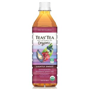Teas' Tea Organic Lightly Sweet Pomegranate Blueberry Green Tea 16.9 oz Plastic Bottles - Pack of 12