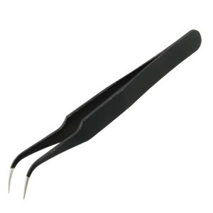 Unique Bargains Bent Curved Pointy Tip 5" Length Tweezers Black Silver Tone