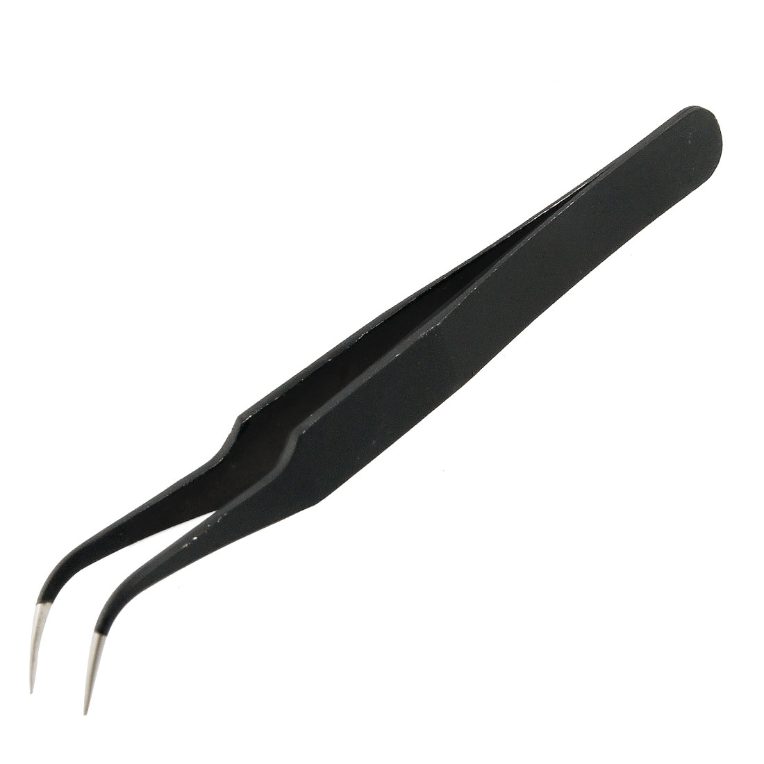 Unique Bargains Bent Curved Pointy Tip 5" Length Tweezers Black Silver Tone